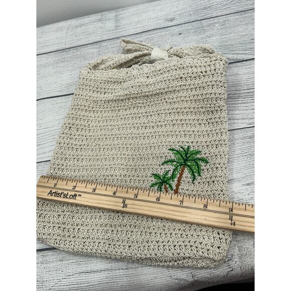 NWT Island Waves Womens Ivory Palm Tree Embroidering Crochet Small Crossbody Bag - Picture 6 of 7